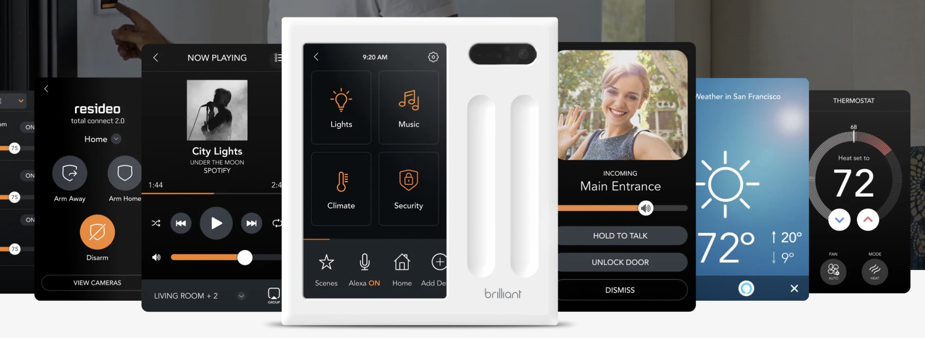 Brilliant smart home wall panel and control screens